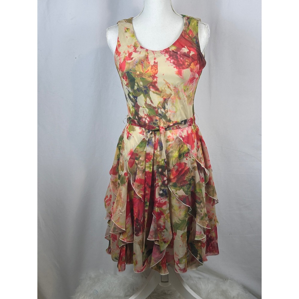 Signature by Robbie Bee Floral Tiered Ruffle Sleeveless Dress 4P cottage core
